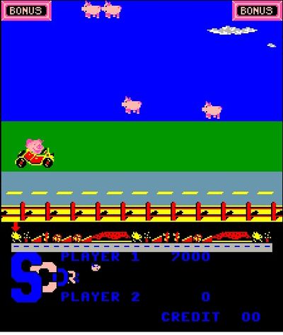 'Porky' combined vehicular combat with swine. Because it was 1985 and that's just what video games did back then. 