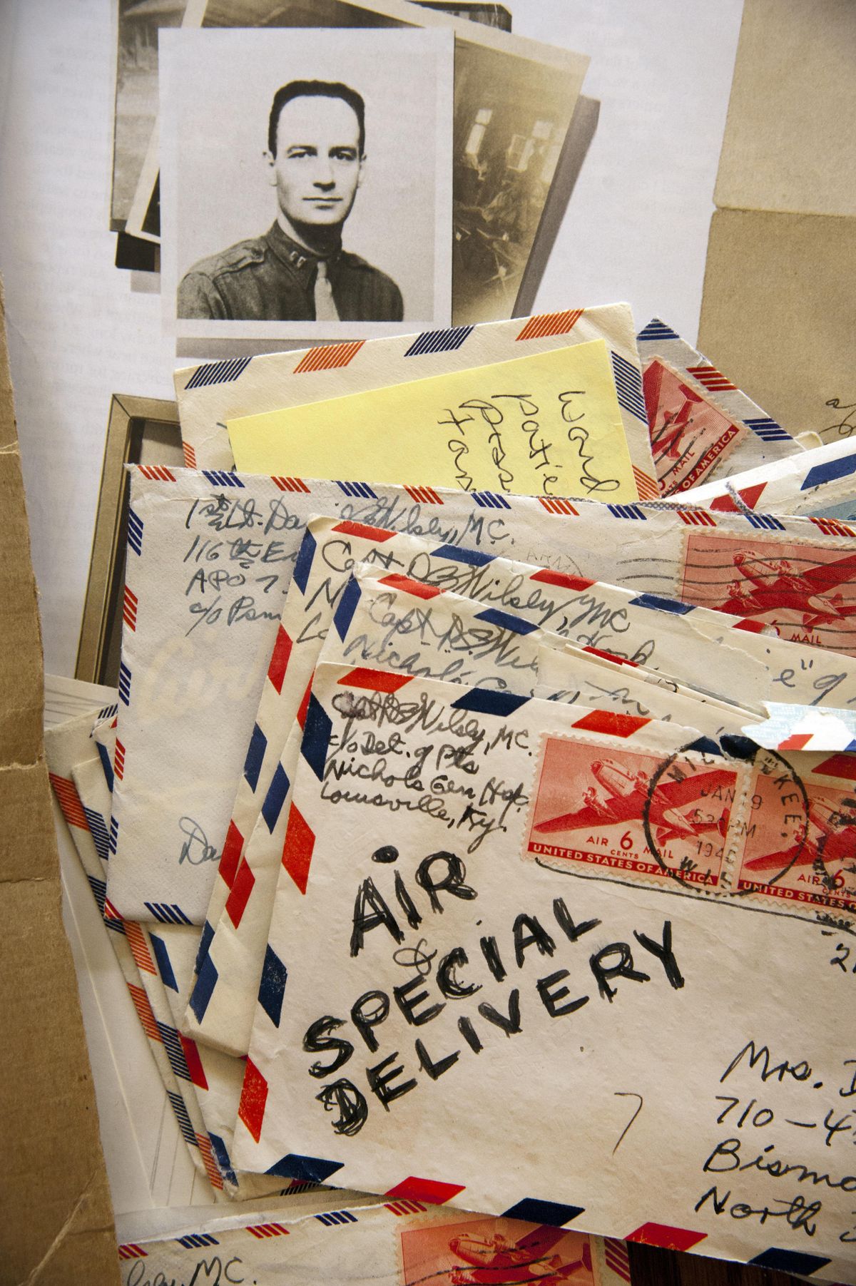 Capt. David Wilsey wrote home, in letters pictured here, about his experiences at Dachau concentration camp. Now, letters of the Spokane physician who helped liberate the camp will be preserved by a Seattle museum with financial support from a New York City foundation. (Dan Pelle / The Spokesman-Review)