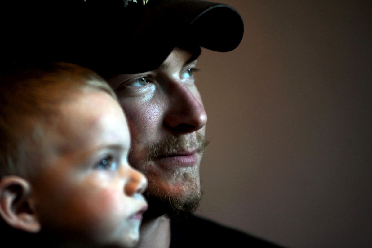 “No matter how (bad) of a day you had, you come home, and he’ll make it better,” Robert Shipp said about his 2-year-old son, Hunter, at their home in Rathdrum on Tuesday. Robert served four years with the U.S. Marines, including time in Kuwait and Afghanistan. (Kathy Plonka)