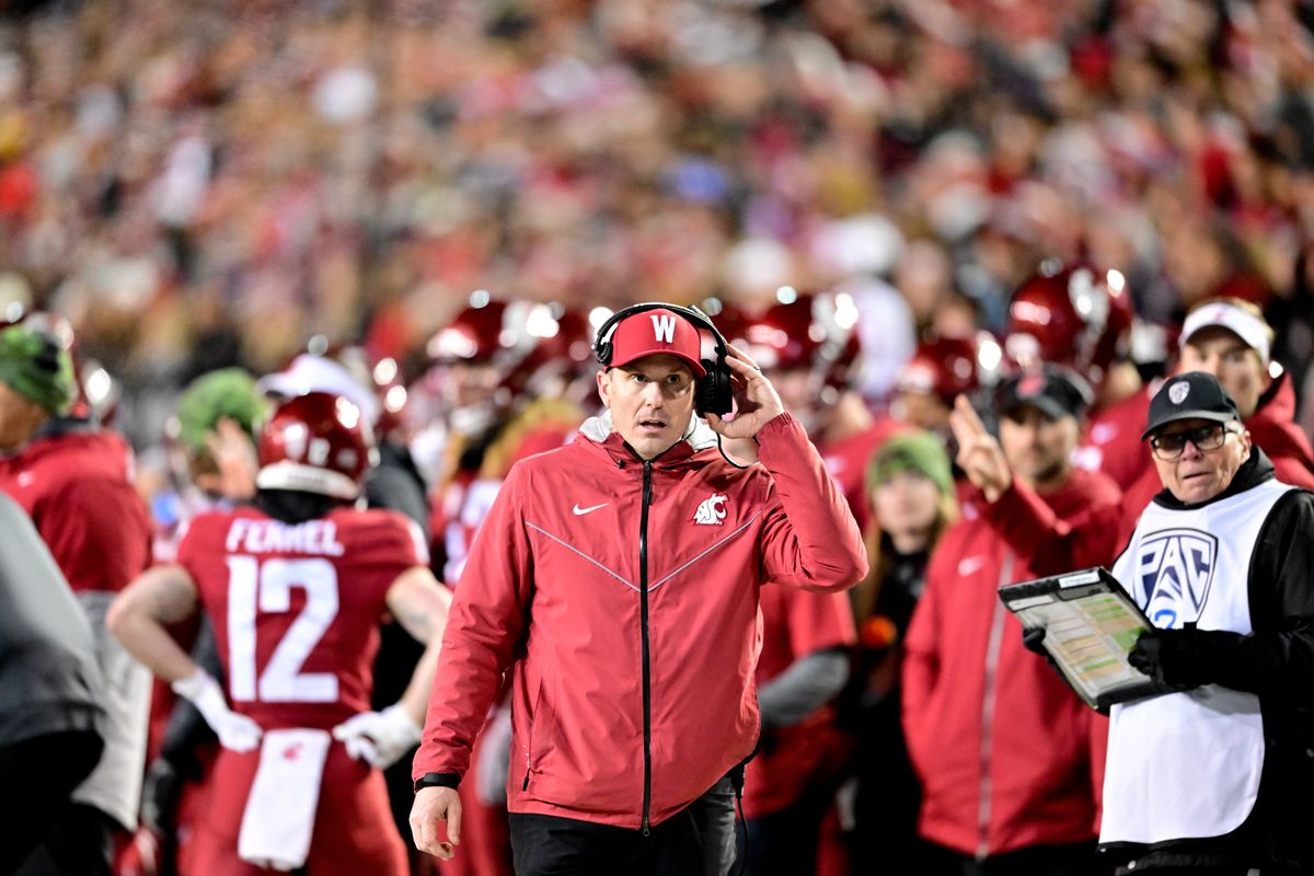 Washington State head coach Jake Dickert reacts during the second half of the Apple Cup against the Washington Huskies on Nov. 26 in Pullman. The Huskies won 51-33.  (Tyler Tjomsland/The Spokesman-Review)