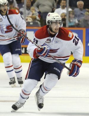 Spokane Chiefs’ Kyle Beach (21) charges up the ice. The Spokesman Review (The Spokesman Review / The Spokesman-Review)
