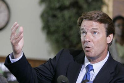 
Presidential hopeful John Edwards addresses the media Thursday during a visit to Menlo Park, Calif.
 (Associated Press / The Spokesman-Review)