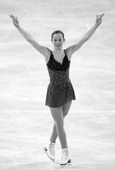 Kimmie Meissner acknowledges fans after Saturday's top effort. 
 (Associated Press / The Spokesman-Review)