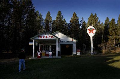 
Roger Shawgo walks to his 1950's era Texaco Station in his Newport backyard. The station is a throwback to a simpler time. 
 (BRIAN PLONKA photos / / The Spokesman-Review)