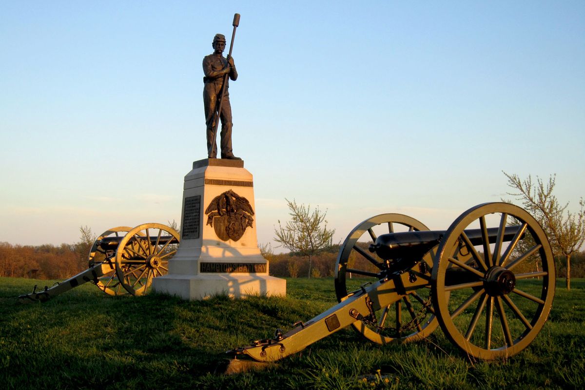 A monument to artillerymen provides quiet testimony to the soldiers who fought at Gettysburg, Pa.