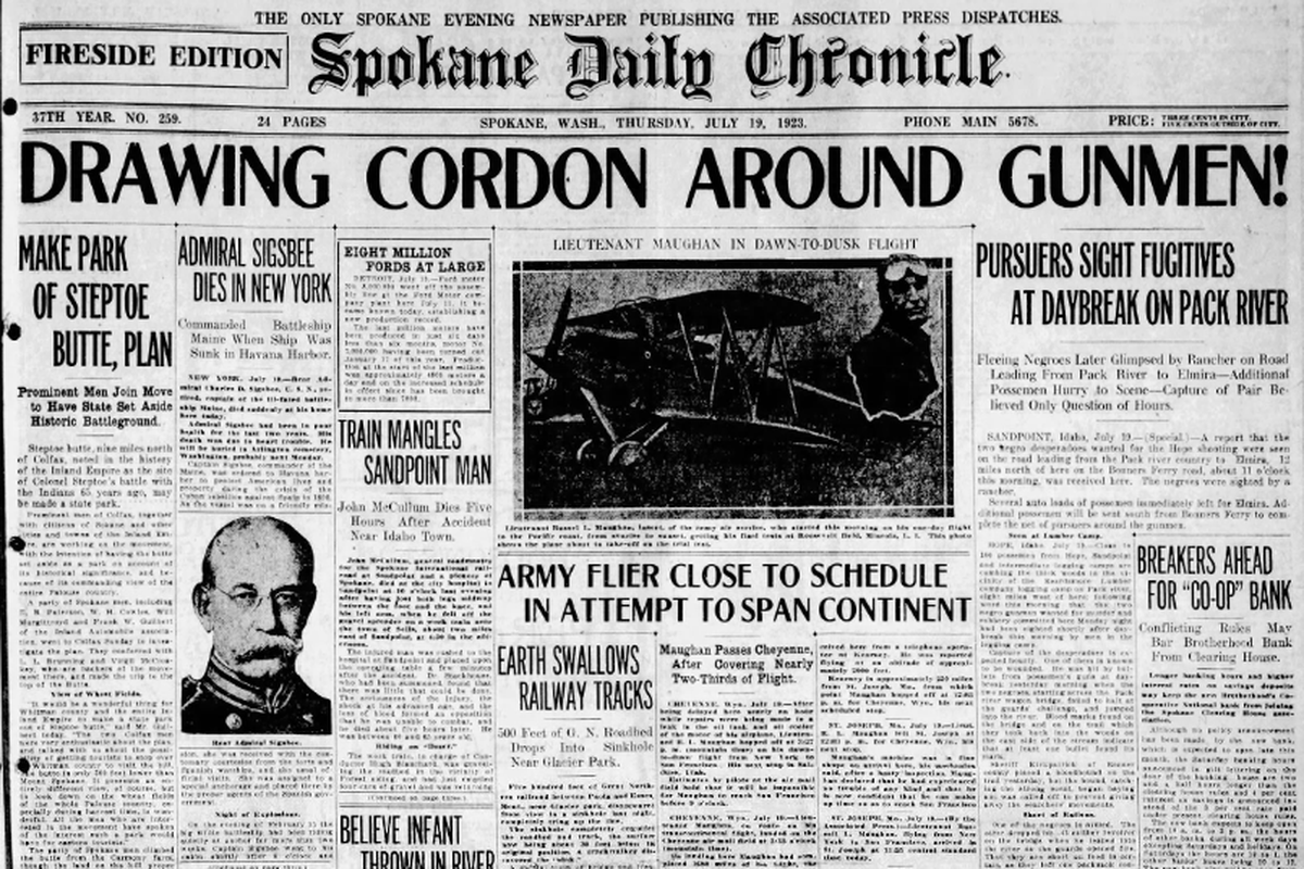 A 100-man posse was closing in on two murder suspects in the Pack River area, the Spokane Daily Chronicle reported on July 19, 1923. At least one of the men had been wounded the day before when the pair leapt off a Pack River bridge after failing to comply with command to halt.  (Spokesman-Review archives)