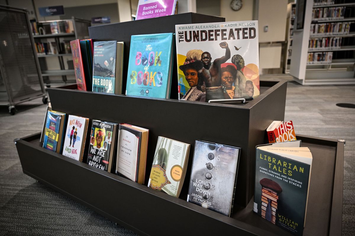 In honor of Banned Books Week, the Central Library has a display of books that have been challenged, banned or otherwise restricted.  (COLIN MULVANY/THE SPOKESMAN-REVIEW)