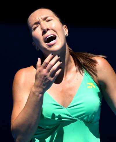 Serbia’s Jelena Jankovic reacts after losing a point.  (Associated Press / The Spokesman-Review)