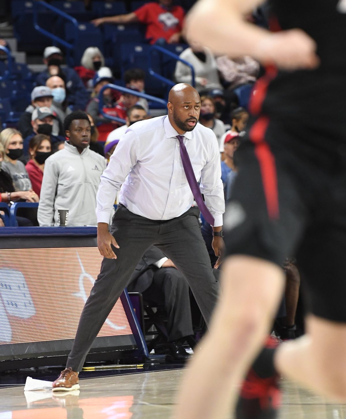 Alcorn State Landon Bussie watches his team struggle against the Gonzaga Bulldogs Monday, Nov. 15, 2021 at McCarthey Athletic Center at Gonzaga University in Spokane, Washington.  (Jesse Tinsley/The Spokesman-Review)