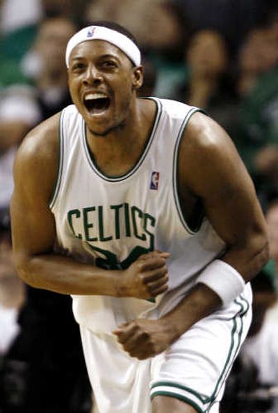 
Boston's Paul Pierce is revved up after a shot during Tuesday's opener. Associated Press
 (Associated Press / The Spokesman-Review)
