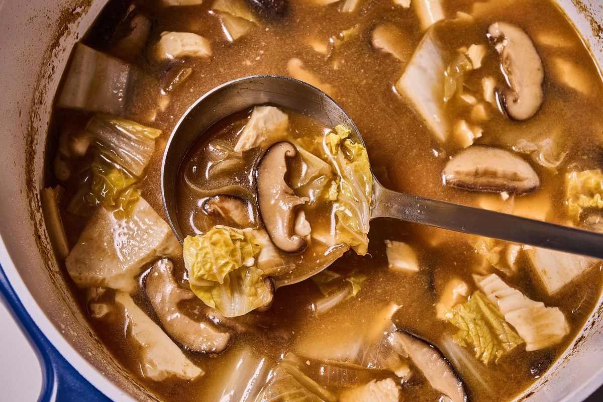 Baechu Doenjang Guk (Cabbage and Doenjang Soup).  (Photos by Lauren Bulbin; food styling by Lisa Cherkasky/Washington Post)