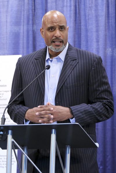 FILE - In this July 16, 2013 file photo, Major League Baseball Players Association Director of Player Services Tony Clark hopes to help retired players find jobs working in baseball. (Mary Altaffer / Associated Press)
