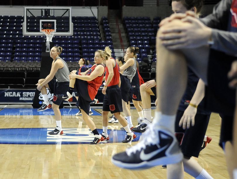 Gonzaga women take the court for practice,  March 25, 2011, in the Spokane Arena. (Dan Pelle / The Spokesman-Review)