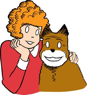 This undated image provided May 26, 2010 by Tribune Media Services Inc., shows the character Annie and her dog, Sandy, from the "Annie" comic strip. It was drawn by Leonard Starr, who succeeded Harold Gray as cartoonist upon Gray's death in 1968. After the Sunday, June 13, 2010, strip, Annie, her father figure and frequent rescuer, Daddy Warbucks, and her beloved pooch will disappear from the funny pages. They will have a future, but for now, where that will be is unknown. (Tribune Media Services Inc.)