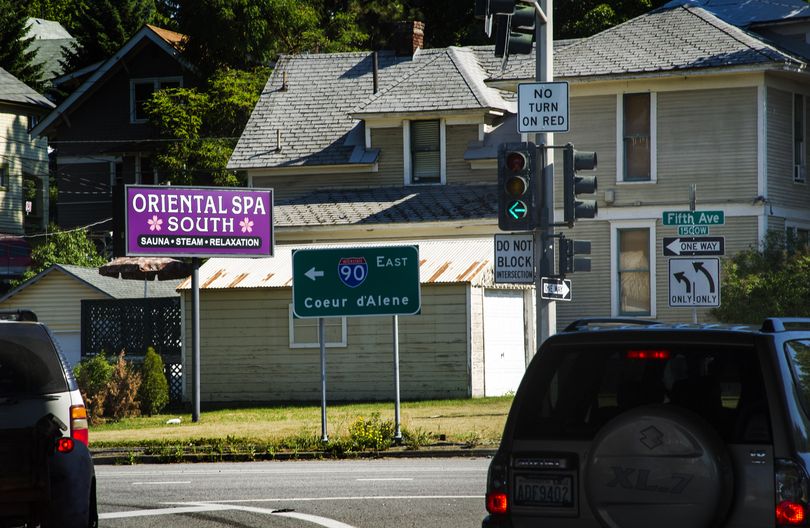 Eight suspected brothels, including the Oriental Spa South at 515 S. Maple Ave., were raided across the Spokane area July 10, 2012, by a multi-agency law enforcement task force. (Colin Mulvany / The Spokesman-Review)