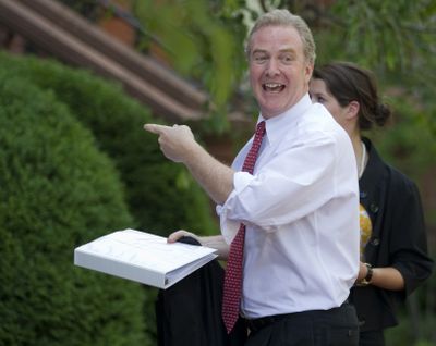 Rep. Chris Van Hollen, D-Md., ranking Democrat on the House Budget Committee, arrives at Blair House in Washington, D.C., on Tuesday for a deficit meeting. (Associated Press)