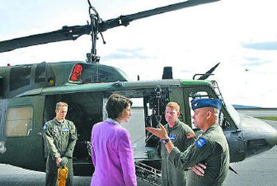 
Congresswoman Cathy McMorris Rodgers tours the endangered 36th Rescue Flight Squadron at Fairchild Air Force Base in Airway Heights on Wednesday. 
 (Dan Pelle / The Spokesman-Review)