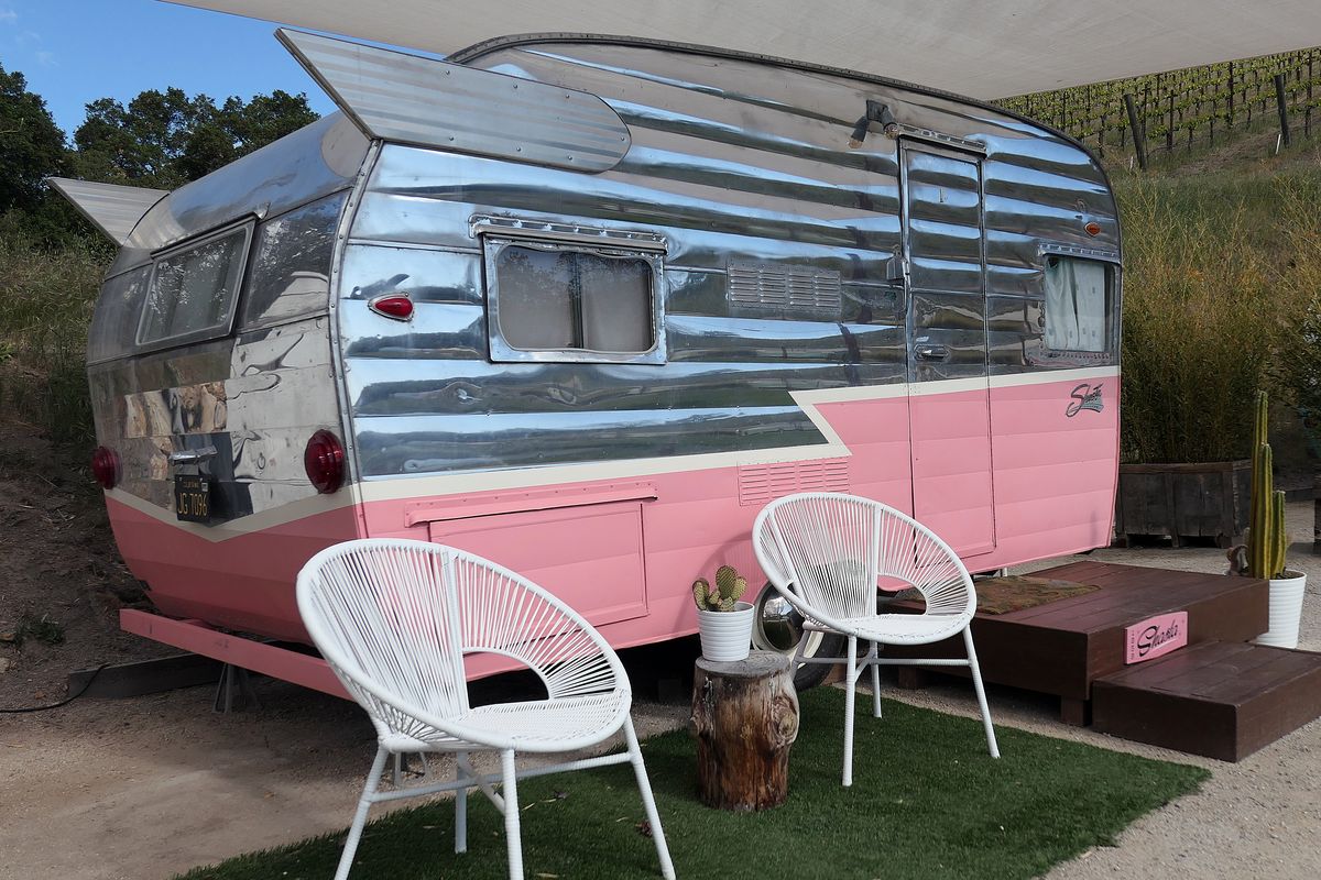 One of the vintage trailers for rent at the Trailer Pond in Paso Robles, Calif. (John Nelson)