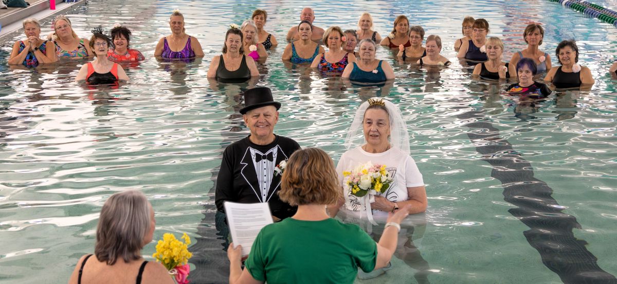 Edward La Rue Sr. and Marlene Parsons got married Nov. 12 in the Maryville, Ill., pool where they met.  (John Ridgeway / Ridgeway Portrait Design)