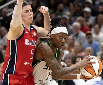 After Tuesday's loss to Minnesota, the Seattle Storm's Erica Wheeler, right, said, “we just need to get over that hump.” The team hopes its trade for Brittney Sykes will help.  (Tribune News Service)