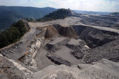 A mountaintop mining site is seen at Kayford Mountain, W.Va. Coal River Mountain is in the background at top left.  (Associated Press / The Spokesman-Review)