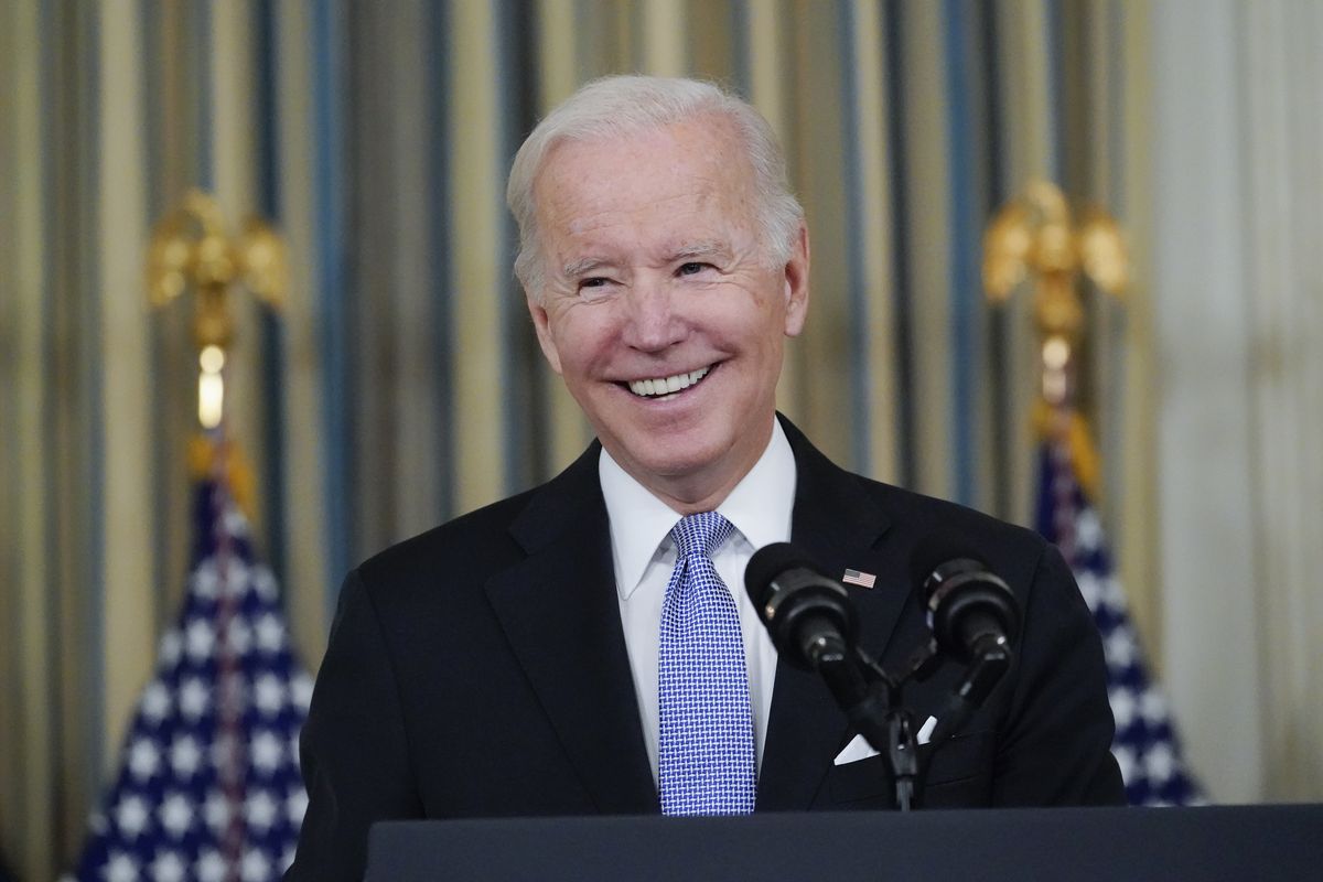 President Joe Biden speaks about the bipartisan infrastructure bill in the State Dinning Room of the White House, Saturday, Nov. 6, 2021, in Washington.  (Alex Brandon)