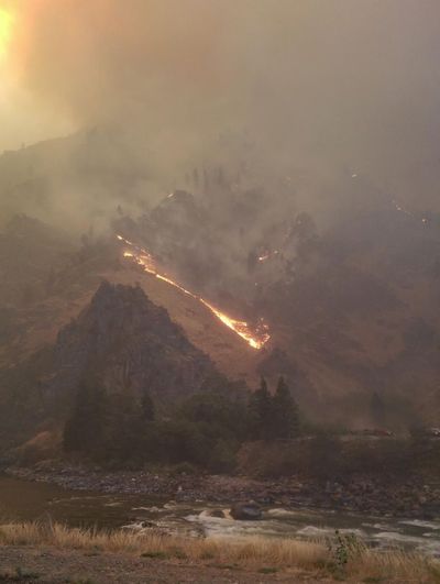 Flaming hillside on the south side of the Salmon River on Wednesday, Sept. 1, 2015 (NIFC/Inciweb)