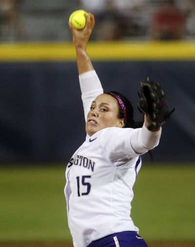 Danielle Lawrie of the Washington Huskies gave up four runs in the sixth inning and took a 6-3 loss against Georgia.  (Associated Press)