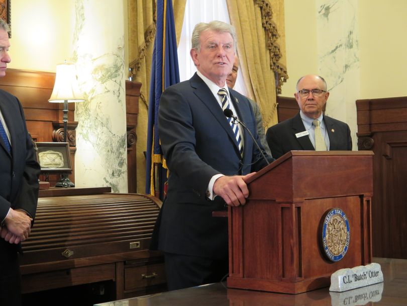 Gov. Butch Otter discusses this year's legislative session at a press conference in his office in the Idaho state Capitol on Thursday, March 29, 2018. (The Spokesman-Review / Betsy Z. Russell)