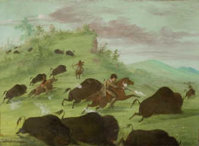 
Colt commissioned artist George Catlin for product-placement work. One result was this famous self-portrait of Catlin, hunting buffalo from horseback with a Colt revolver.
 (The Spokesman-Review)