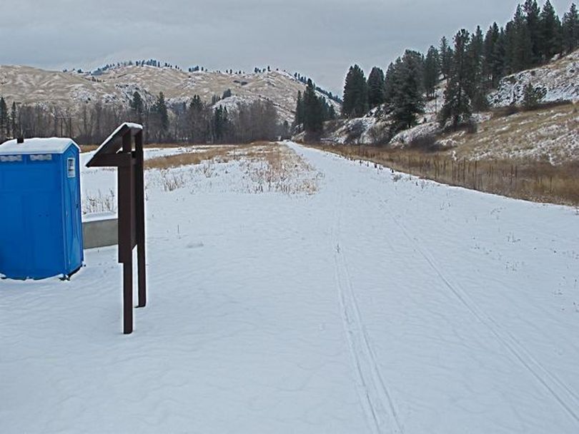Ski tracks on the thin snow cover on the Ferry County Rail Trail on Jan.8, 2012. (Ferry County Rail Trail Partners)