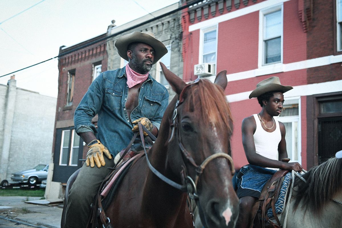 Idris Elba as Harp and Caleb McLaughlin as Cole in “Concrete Cowboy.”  (Aaron Ricketts/Netflix)