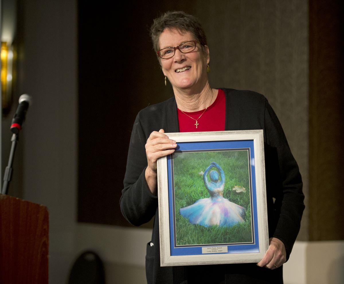 Holy Names Sister Cathy Beckley holds the Pizelo Award on Tuesday. She founded Women’s Hearth, a drop-in center for women living on the streets. (Dan Pelle)