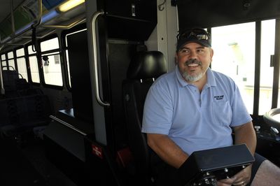 Gabe Fernos, a driver for Spokane Transit Authority,  talks last week about his fourth-place win in a national skills competition for bus drivers.  (Jesse Tinsley / The Spokesman-Review)