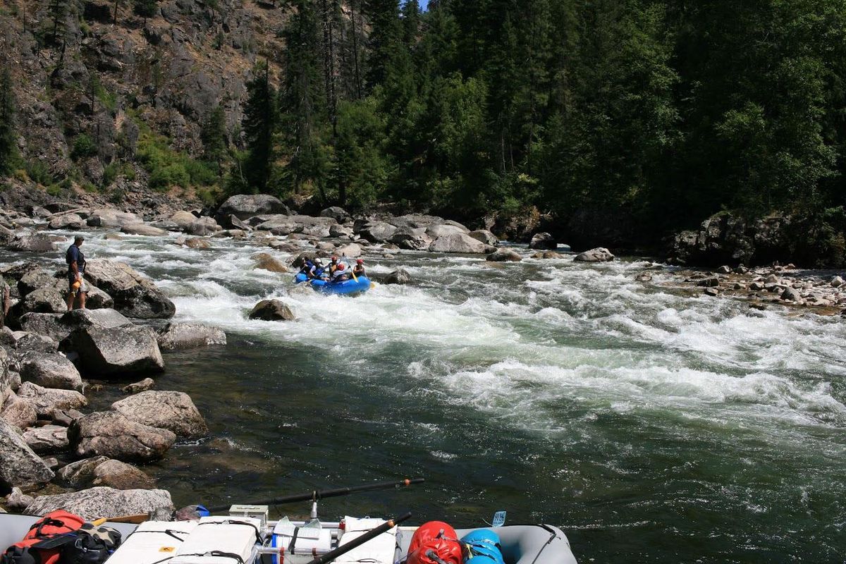 Skippered by Salt Lake City resident Eric Sawyer, a paddle raft powers through the final moves of Ladle Rapid, which is the Selway River