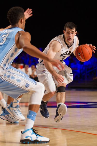 Butler’s Alex Barlow, right, scored 17 points in win over UNC. (Associated Press)