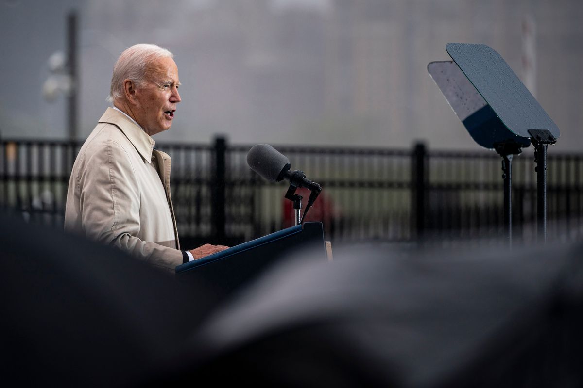 President Joe Biden speaks during a ceremony at the Pentagon on the 21st anniversary of the Sept. 11 attacks, in Arlington, Va., on Sunday, Sept. 11, 2022. (Al Drago/The New York Times)  (AL DRAGO)