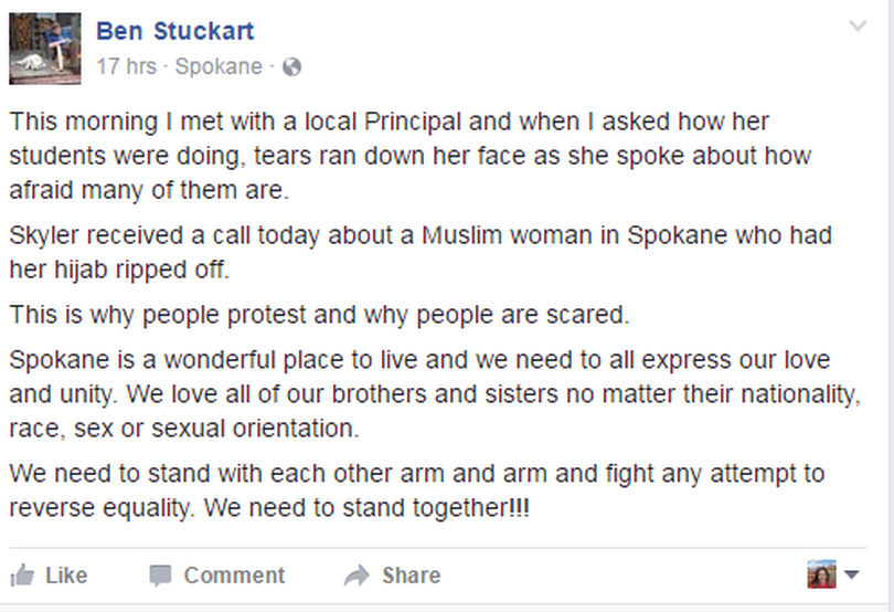 A Nov. 10 Facebook post by Spokane City Council President Ben Stuckart.