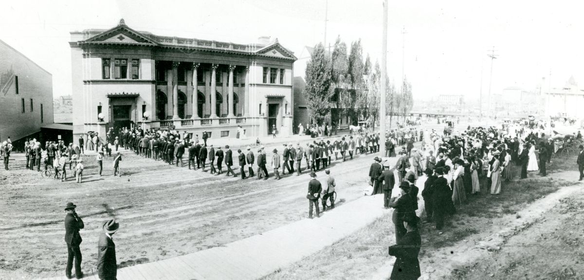 1905: Masons of multiple lodges wear ceremonial garb for a procession Aug. 24, 1905, to the new Masonic Temple on Riverside Avenue. The building was greatly expanded in 1925 to accommodate the use by many lodges around the city and region. The building was managed by the Masonic Temple Association for more than a century for events related to Freemasonry and affiliated groups, as well as for shows and events. (Spokesman-Review Photo Archives)