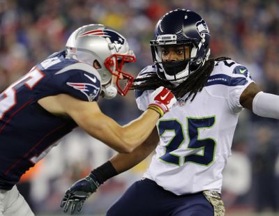 This Nov. 13, 2016 file photo show Seattle Seahawks cornerback Richard Sherman during an NFL football game against the New England Patriots at Gillette Stadium in Foxborough, Mass. (Winslow Townson / Associated Press)