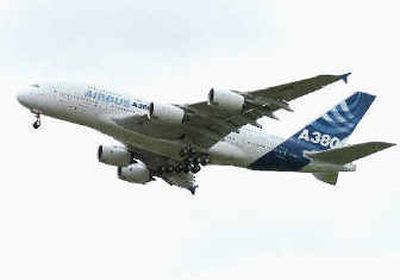 
Airbus confirmed Wednesday that it may delay delivery of the A380, shown here in its maiden flight last month, to its customers by up to six months. 
 (Associated Press / The Spokesman-Review)