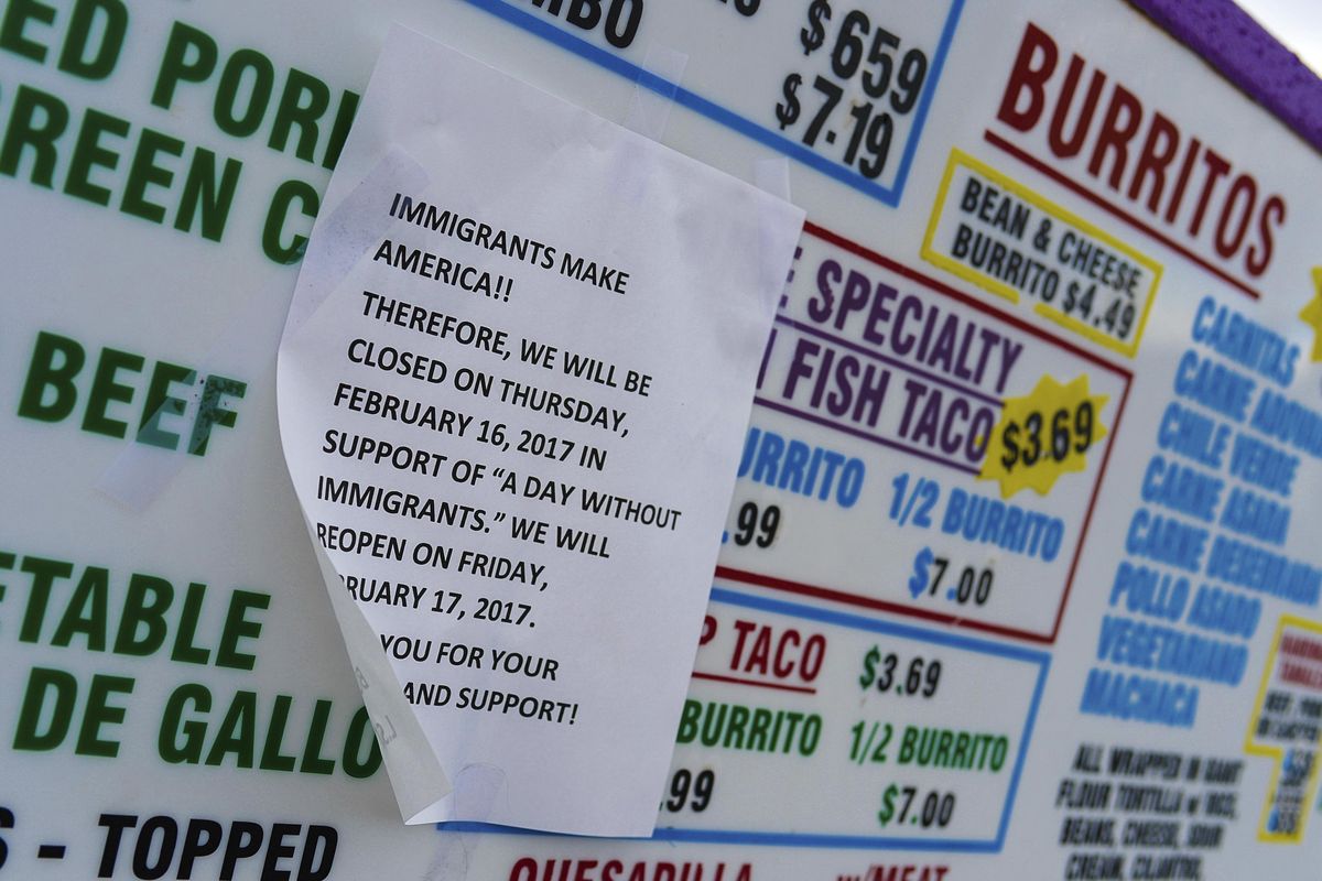 Businesses close for the "A Day Without Immigrants" strike, including the popular Lone Star Taqueria in Cottonwood Heights, Utah, on Thursday, Feb. 16, 2017. A teacher in Prosser, Washington, was placed on leave after posting to Facebook that people should boycott the observance. (Francisco Kjolseth / AP)