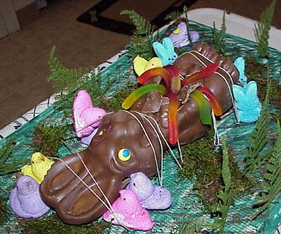 
Bunny Attacked by Peeps, created by Johnny Quinn and Erica Roscoe, captured first place in the first Peeps as Art contest.
 (Amanda Smith / The Spokesman-Review)