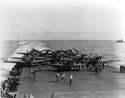 In this June 4, 1942 photo provided by the U.S. Navy, Torpedo Squadron Six aircraft are prepared for launching on USS Enterprise during the Battle of Midway in the Pacific Ocean. (United States Navy)