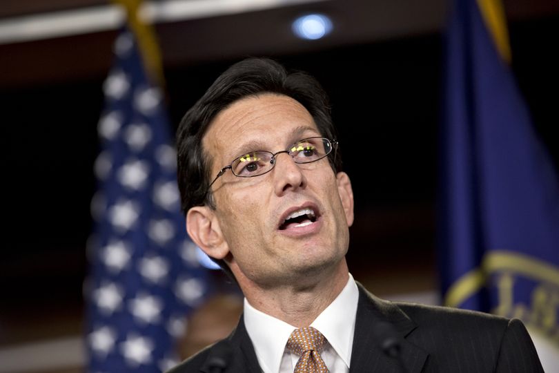 House Majority Leader Eric Cantor, R-Va., speaks to reporters after the House Republicans voted for their leadership for the next session of Congress, at the Capitol in Washington, Wednesday, Nov. 14, 2012. Cantor described his role in the investigation that led to the resignation of CIA chief David Petraeus, saying someone gave him information about the case that sounded like a potential 