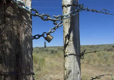 
A locked gate keeps motorized vehicles out of BLM land just north of Odessa.
 (The Spokesman-Review)