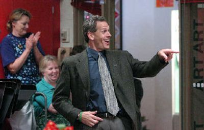 
Holmes Elementary School Principal Steve Barnes walked into a surprise gathering Tuesday morning announcing his selection as Spokane Public Schools Elementary Principal of the Year. 
 (Dan Pelle / The Spokesman-Review)