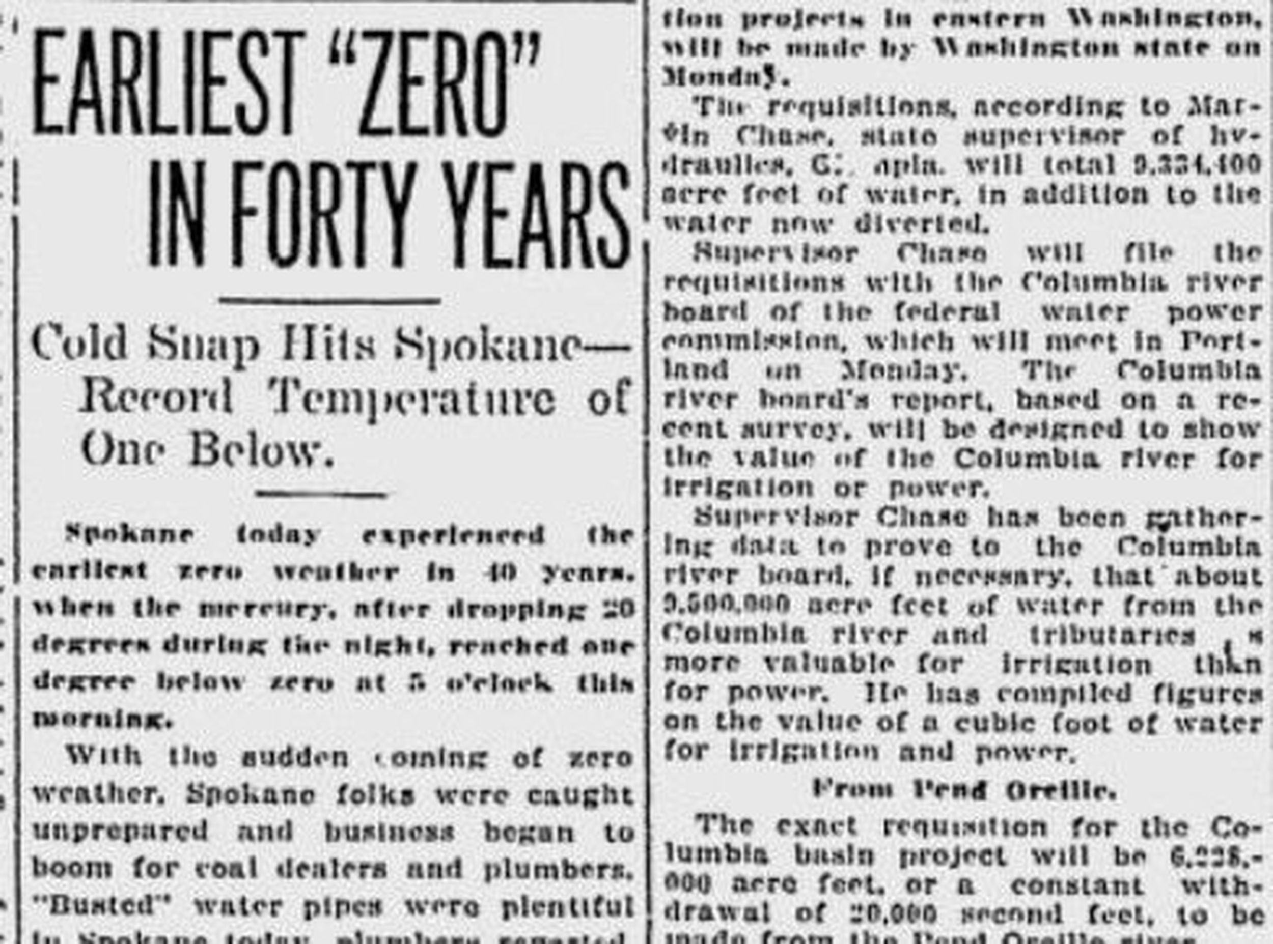 100 years ago: Spokane mired in sub-zero cold snap | The Spokesman-Review