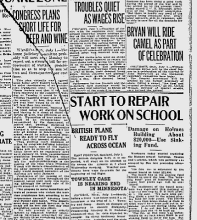 A teen’s fireworks burned the roof of the Holmes School, causing about $20,000 in damage. The fire was started when a “paper toy balloon” lighted on the shingled roof. (S-R archives)