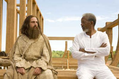 
Steve Carell, left, plays Evan Baxter, who's appointed by God, played by Morgan Freeman, in 
